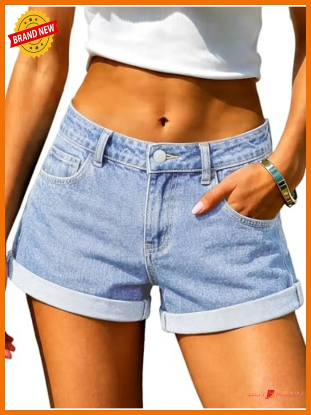 Low Rise Baggy Denim Shorts Stretchy Cuffed Hem Casual Summer Jorts